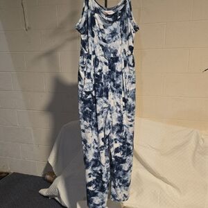 LuLaRoe Navy and White Tie-Dye Jumpsuit